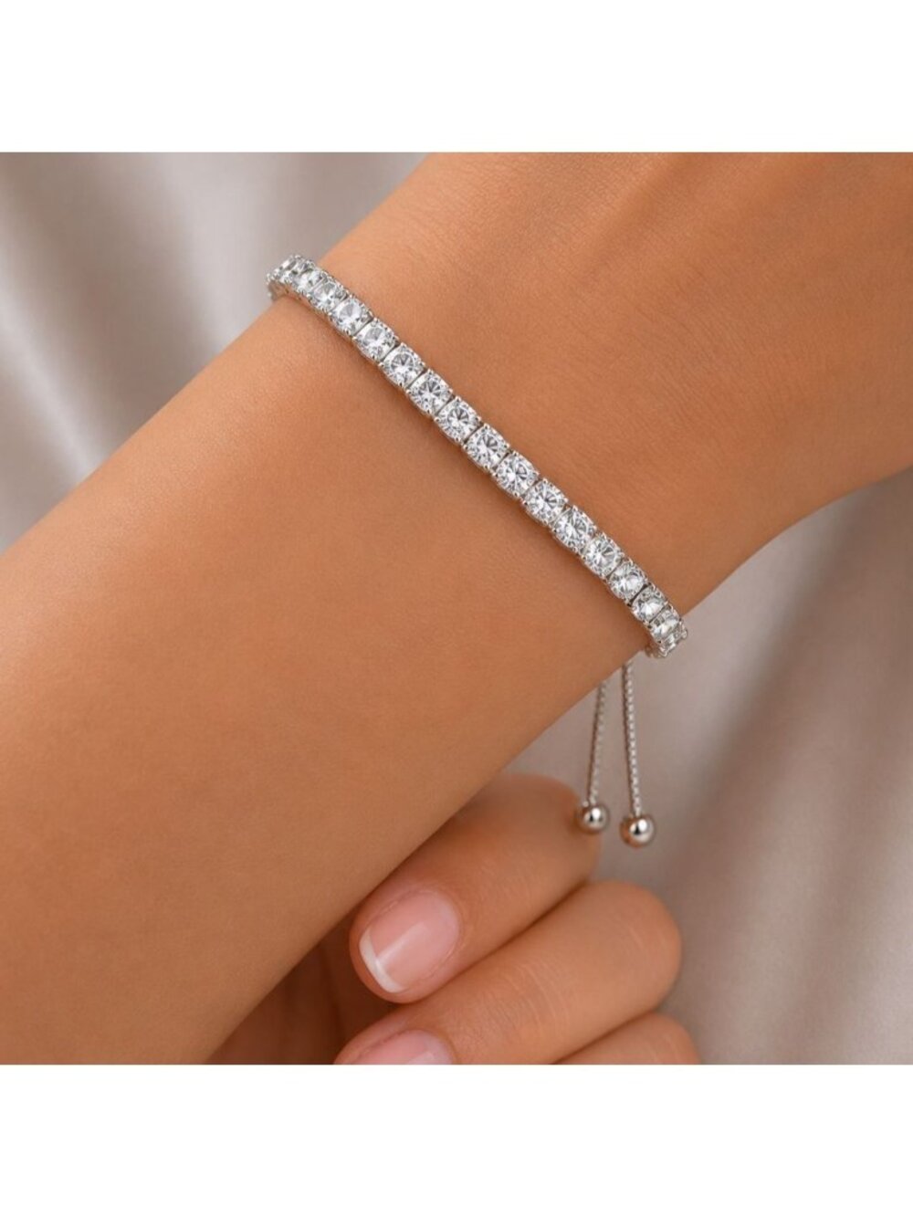 Vintage‎ Silver Tennis Bracelet Made with Swarovski Crystal Emerald Cut Slider